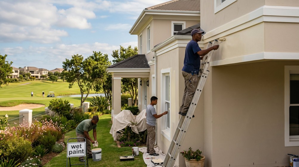 Professional estate painters painting a luxury golf estate home on the Ballito